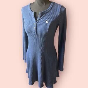 Y2K Blue Abercrombie & Fitch Henley Dress Flare A-line XS Small Elena Gilbert